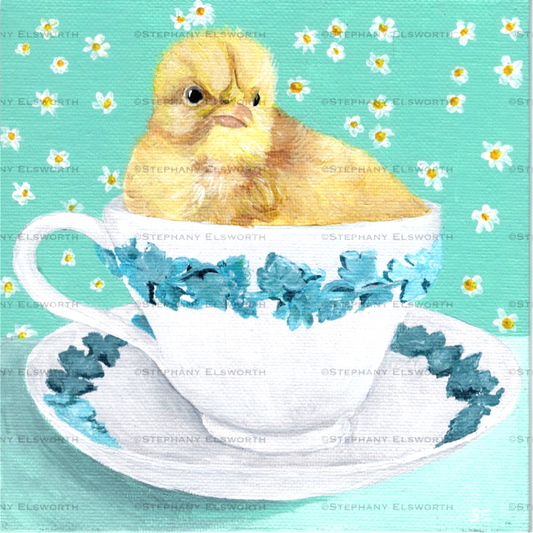 6 x 6 Chick in a Teacup Original Acrylic Painting