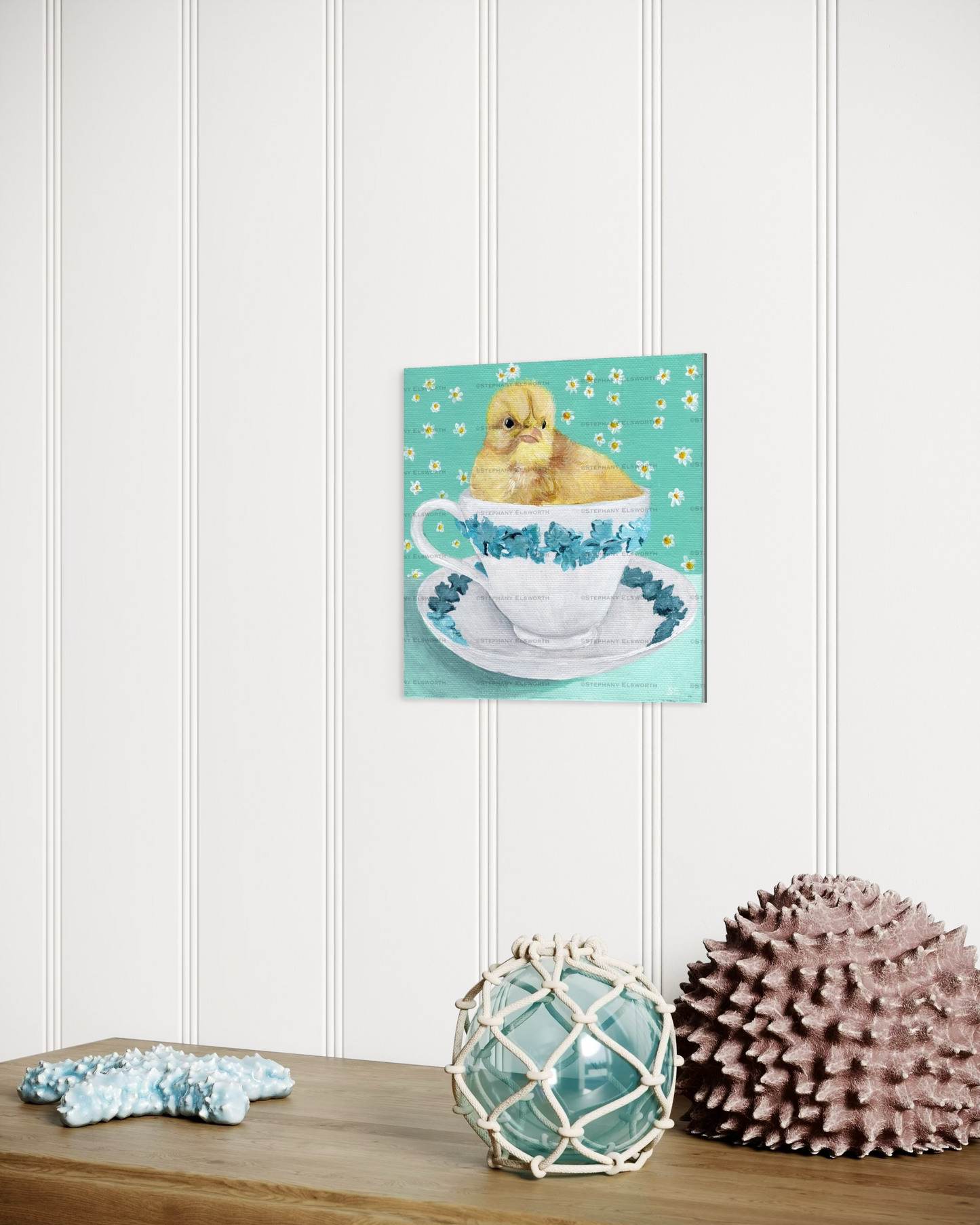 6 x 6 Chick in a Teacup Original Acrylic Painting