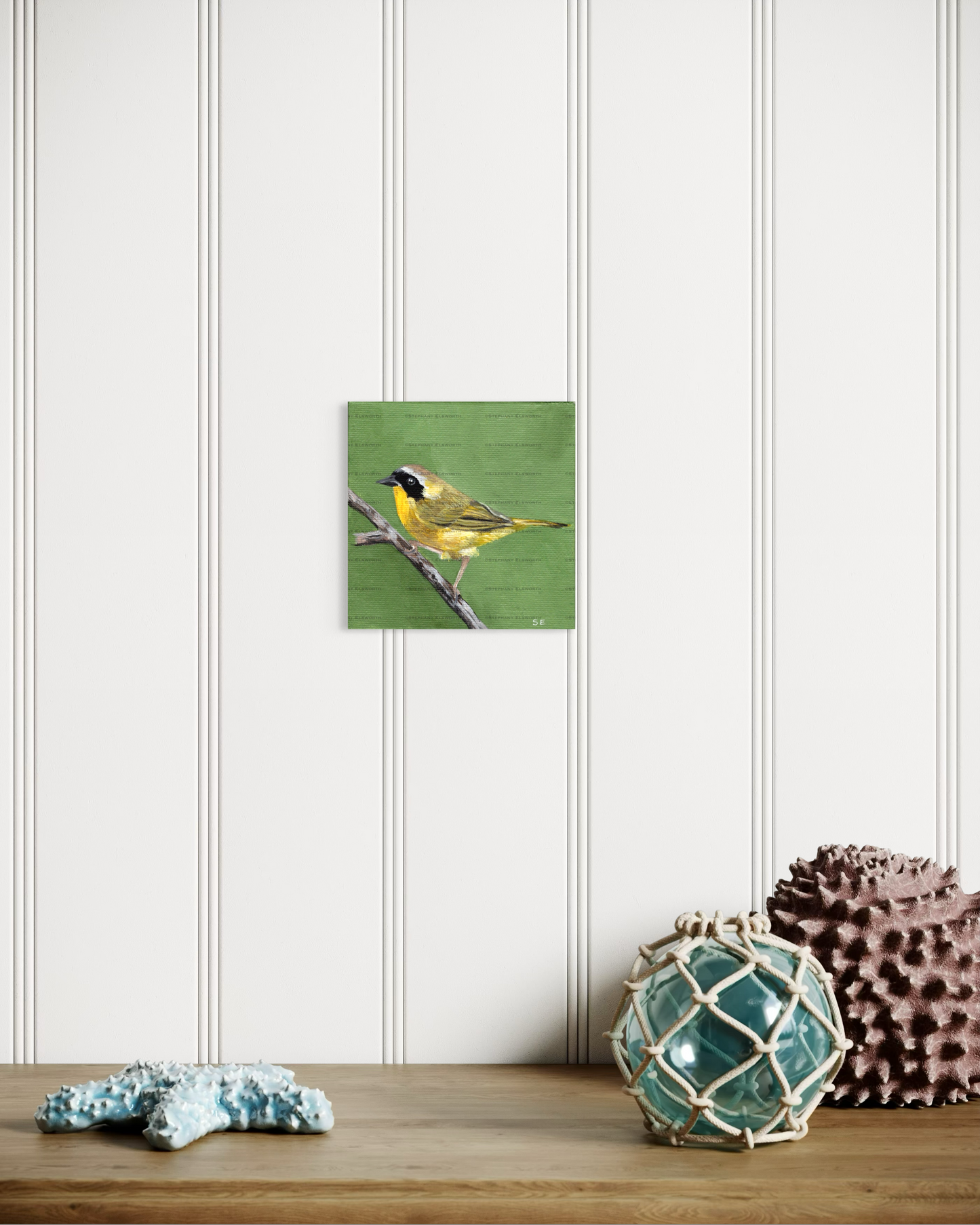 4 x 4 inch Yellowthroat Warbler Original Miniature Acrylic Painting