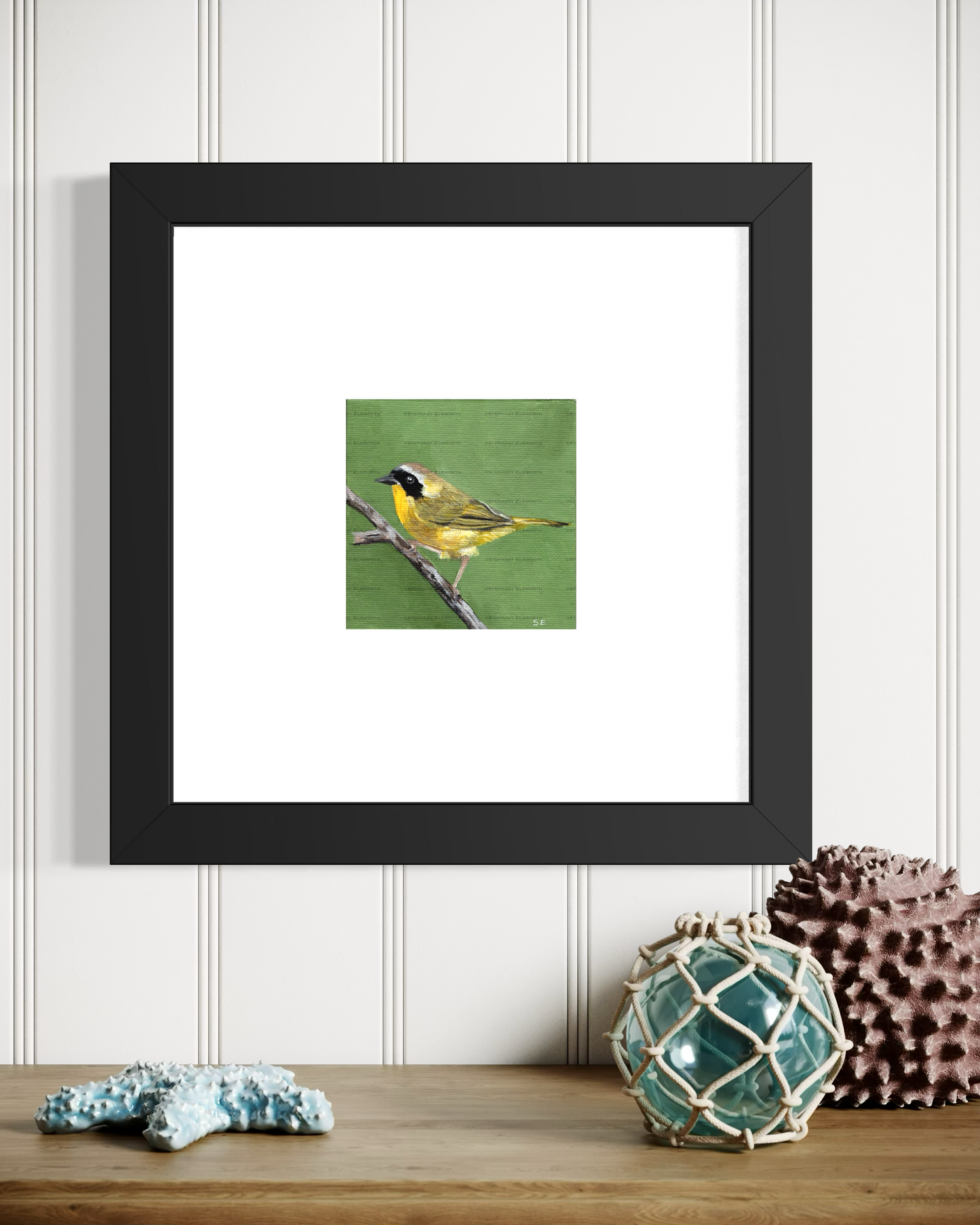 4 x 4 inch Yellowthroat Warbler Original Miniature Acrylic Painting