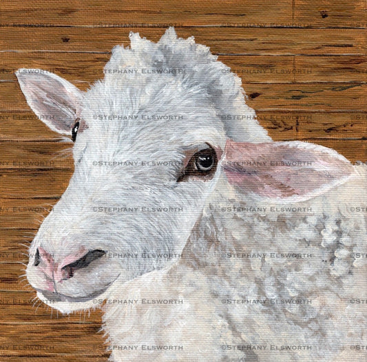 6 x 6 Springtime Sheep Acrylic Painting