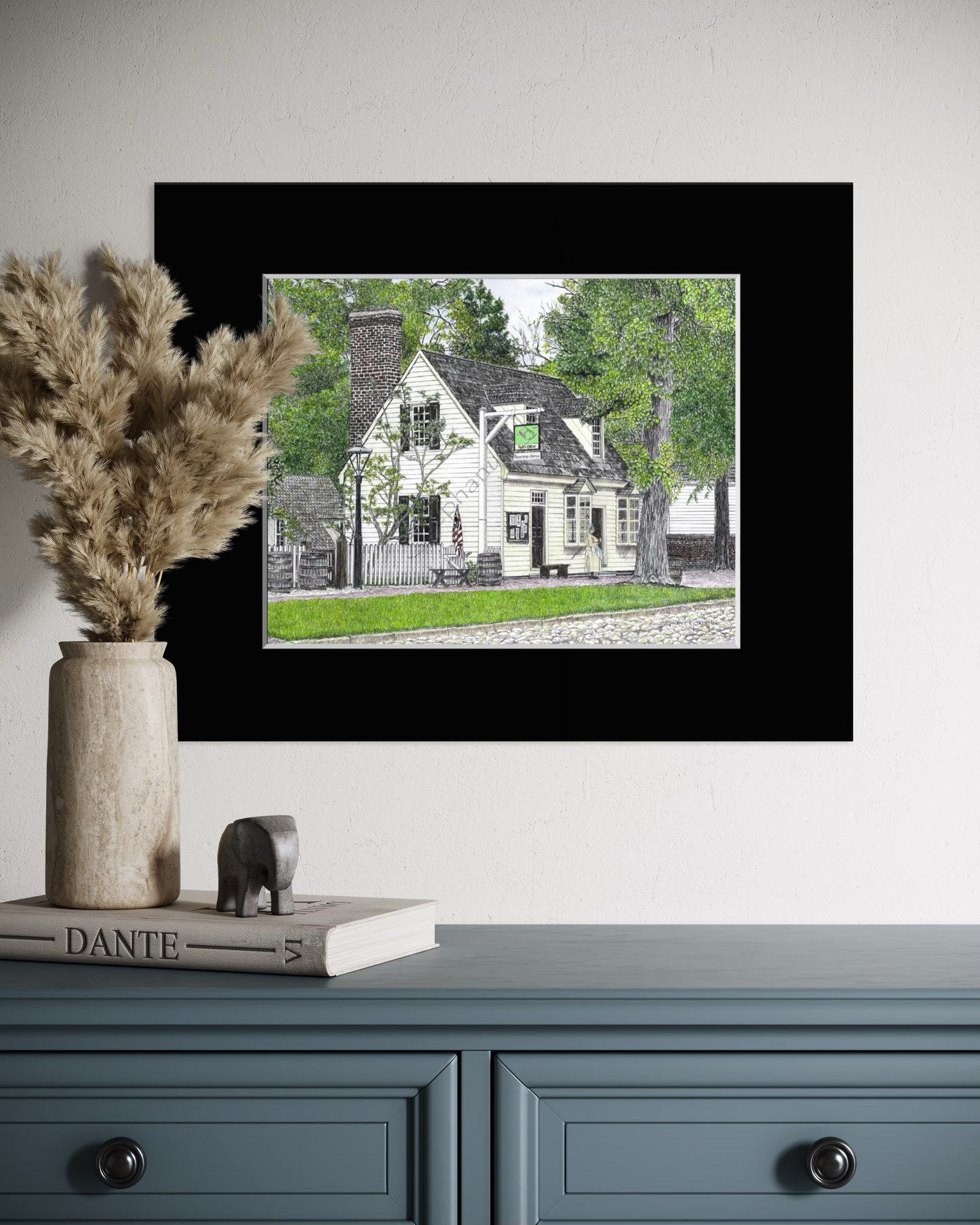 Colonial Williamsburg's Post Office, Williamsburg, Virginia Original 11 x 14 inch Pen and Ink/Colored Pencil Drawing in 11 x 14 black mat