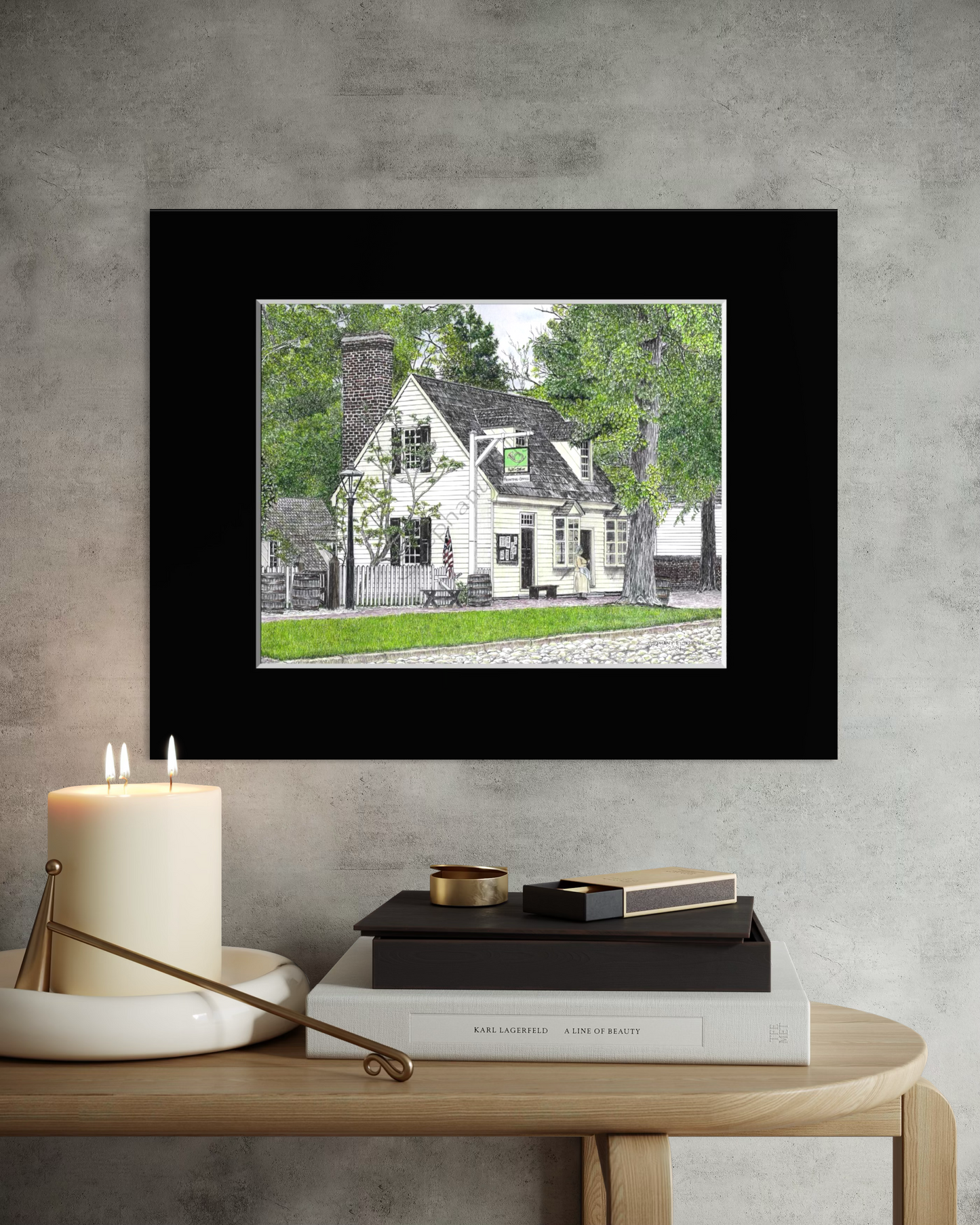 Colonial Williamsburg's Post Office, Williamsburg, Virginia Original 11 x 14 inch Pen and Ink/Colored Pencil Drawing in 11 x 14 black mat