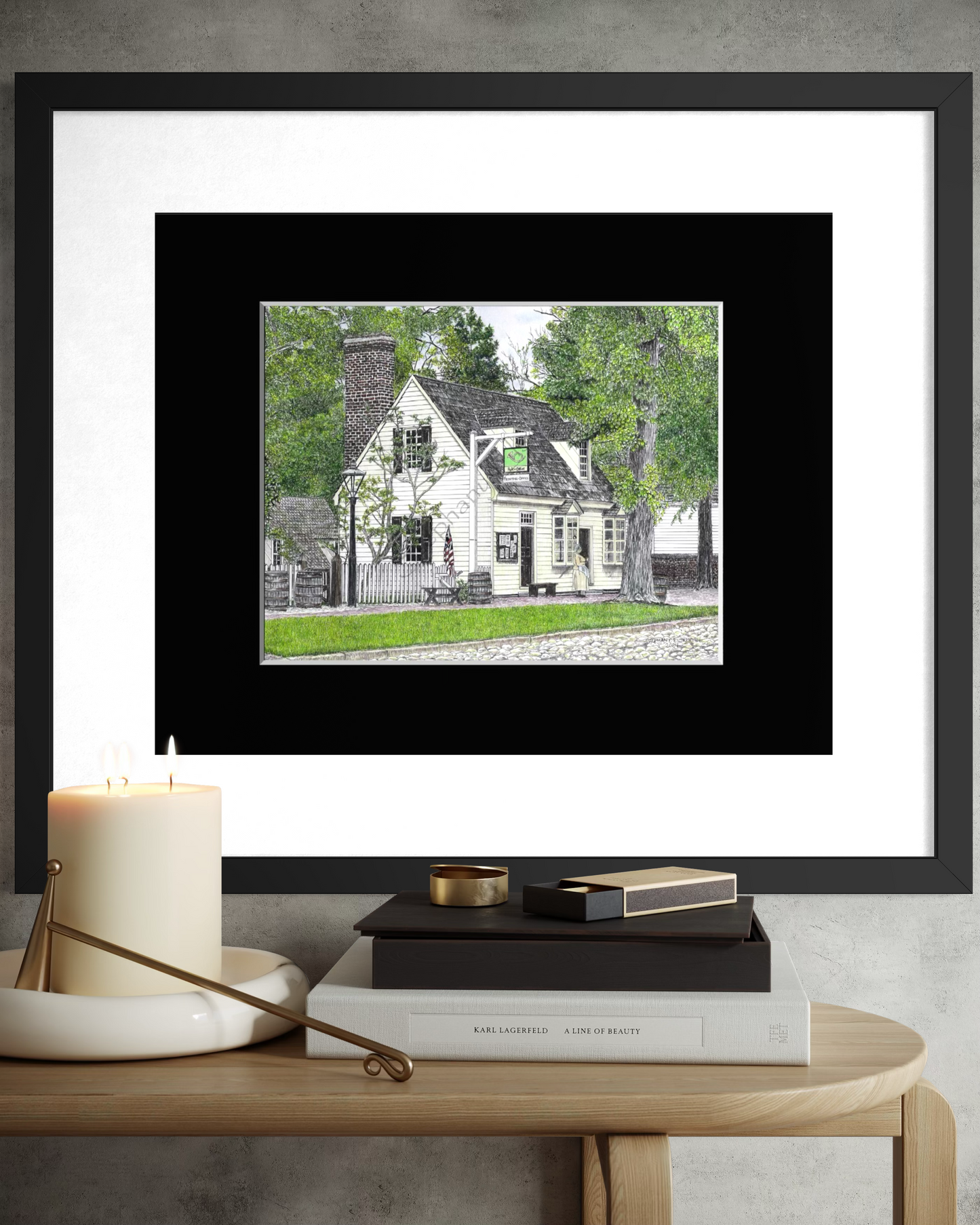 Colonial Williamsburg's Post Office, Williamsburg, Virginia Original 11 x 14 inch Pen and Ink/Colored Pencil Drawing in 11 x 14 black mat