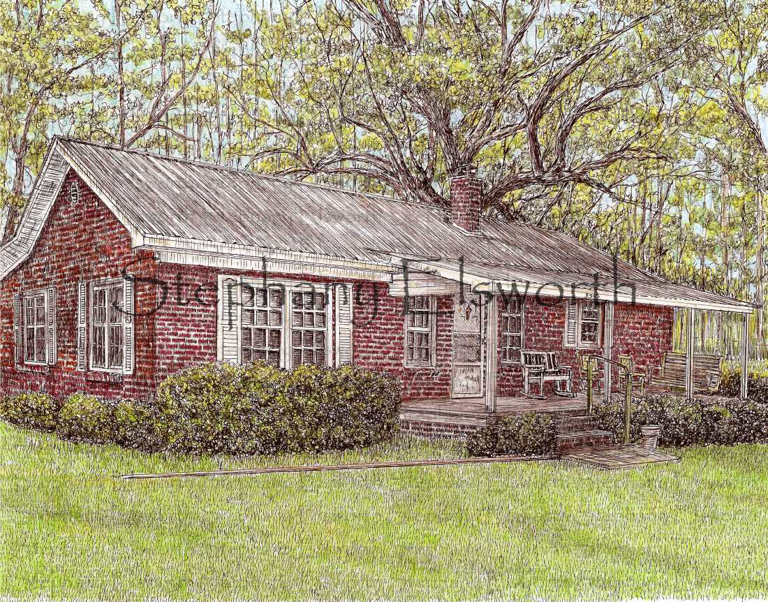 Miniature Custom House Portrait in Pen and Ink