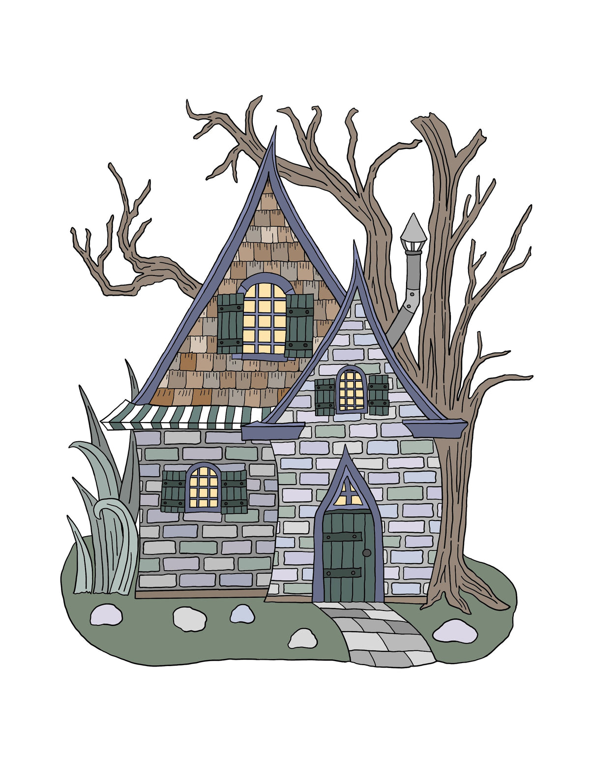 Brick and Shingle Fairy House Letter/A4 Printable Instant Download Coloring Page