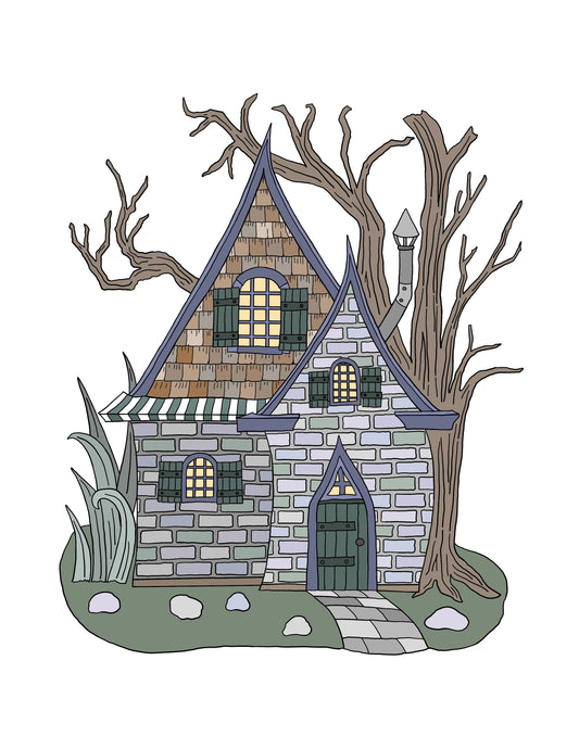 Brick and Shingle Fairy House Letter/A4 Printable Instant Download Coloring Page