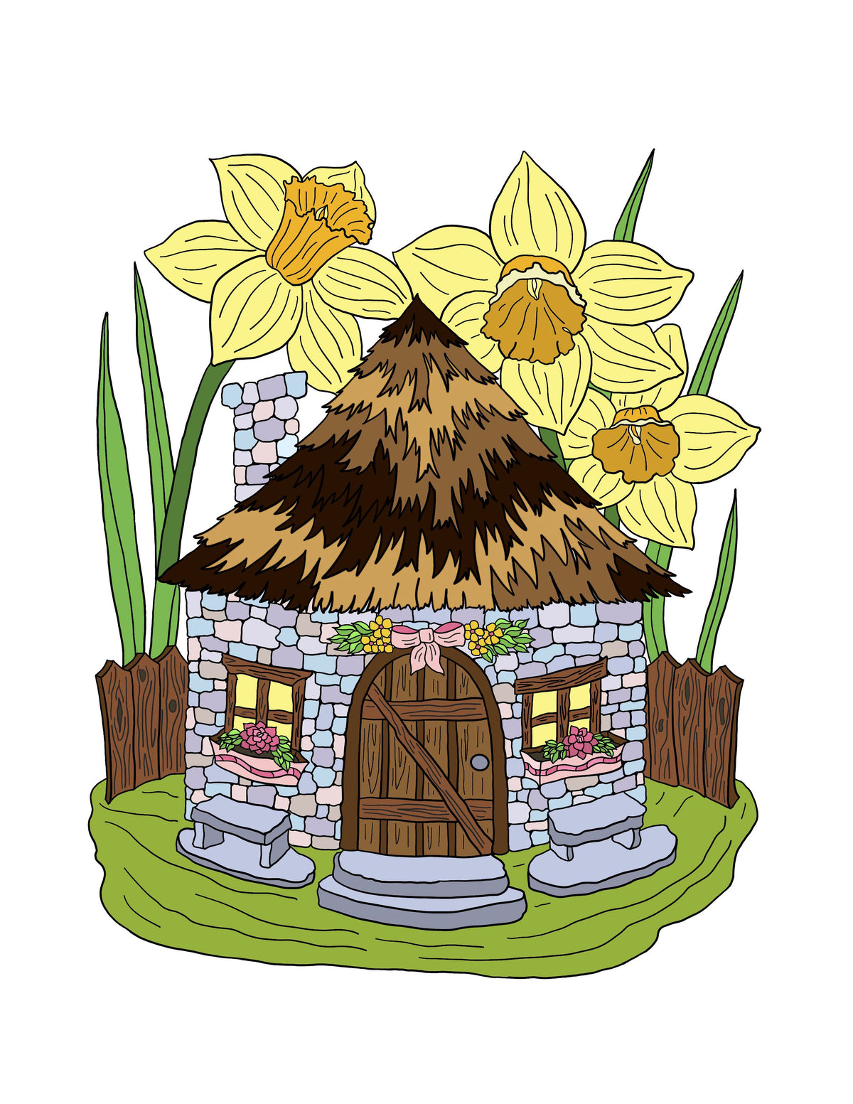 Cob Fairy House Letter/A4 Printable Instant Download Coloring Page