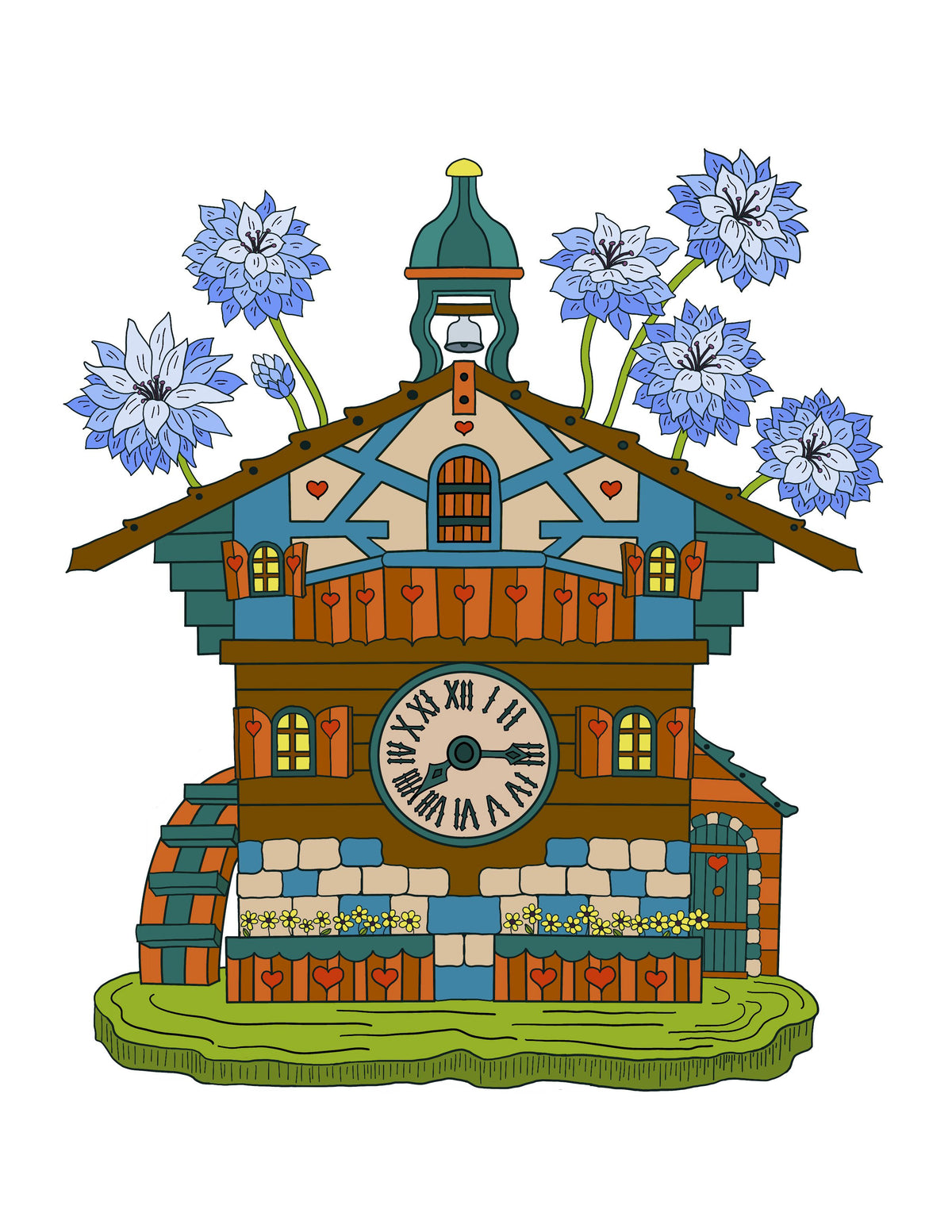 Cuckoo Clock Fairy Cottage Letter/A4 Instant Download Printable Coloring Page