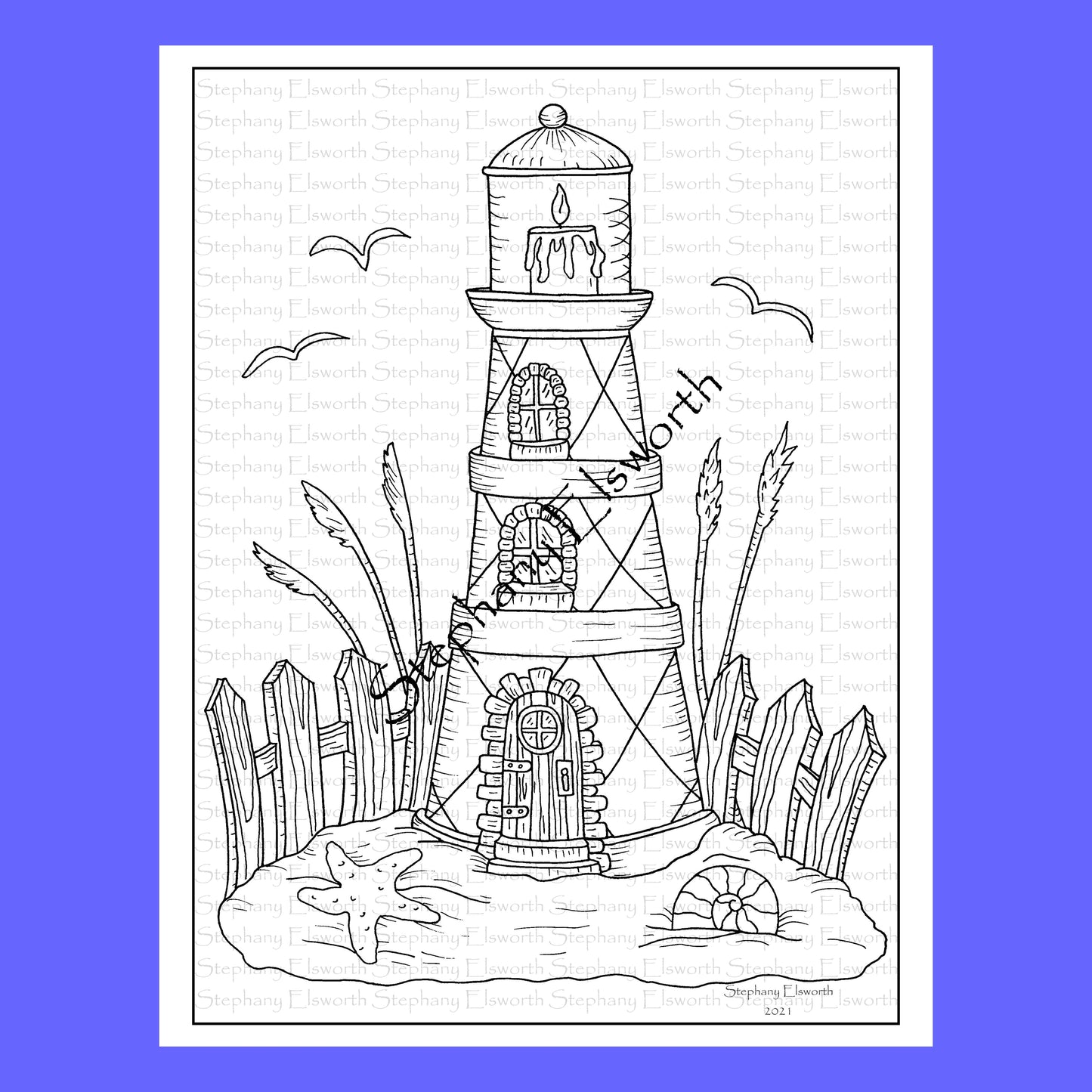 Lighthouse Fairy House Printable Instant Download Coloring Page (Faerie Houses IV)