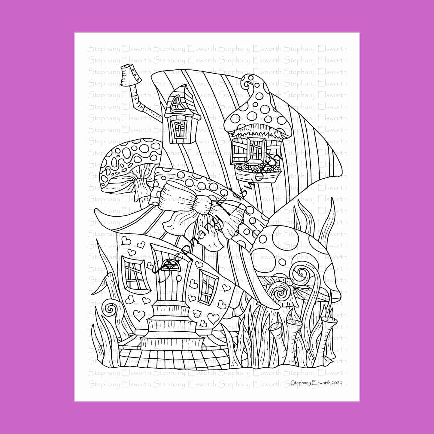 Mad Hatter Tea Party Fairy House 8 1/2 x 11 Printable Instant Download Coloring Page (Faerie Houses III)