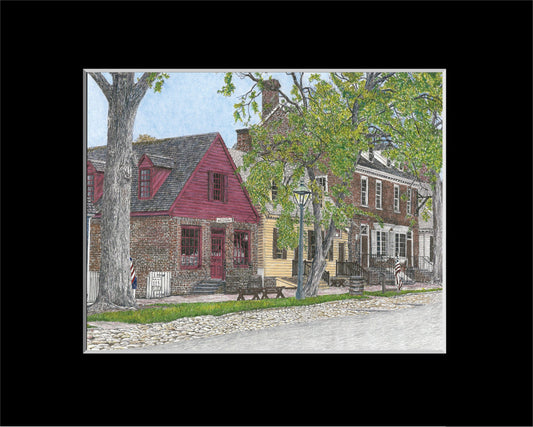 14 x 11 inch Colonial Williamsburg's Millinery Row Original Pen and Ink/Colored Pencil Illustration