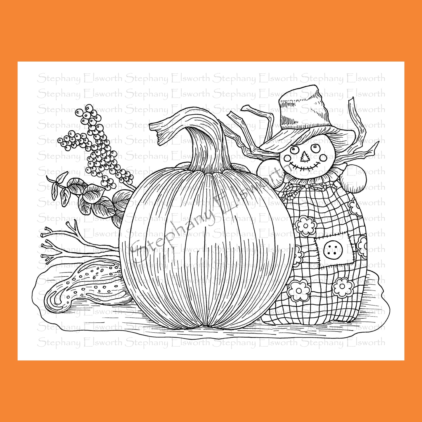 Pumpkin and Scarecrow Set of Three 8 1/2 x 11 Printable Instant Download Coloring Pages