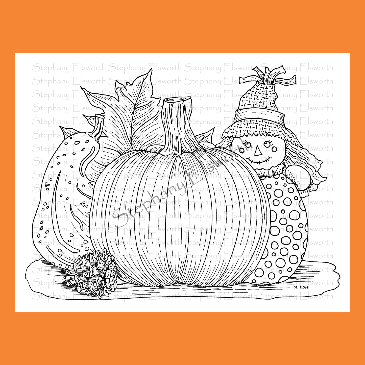 Pumpkin and Scarecrow Set of Three 8 1/2 x 11 Printable Instant Download Coloring Pages