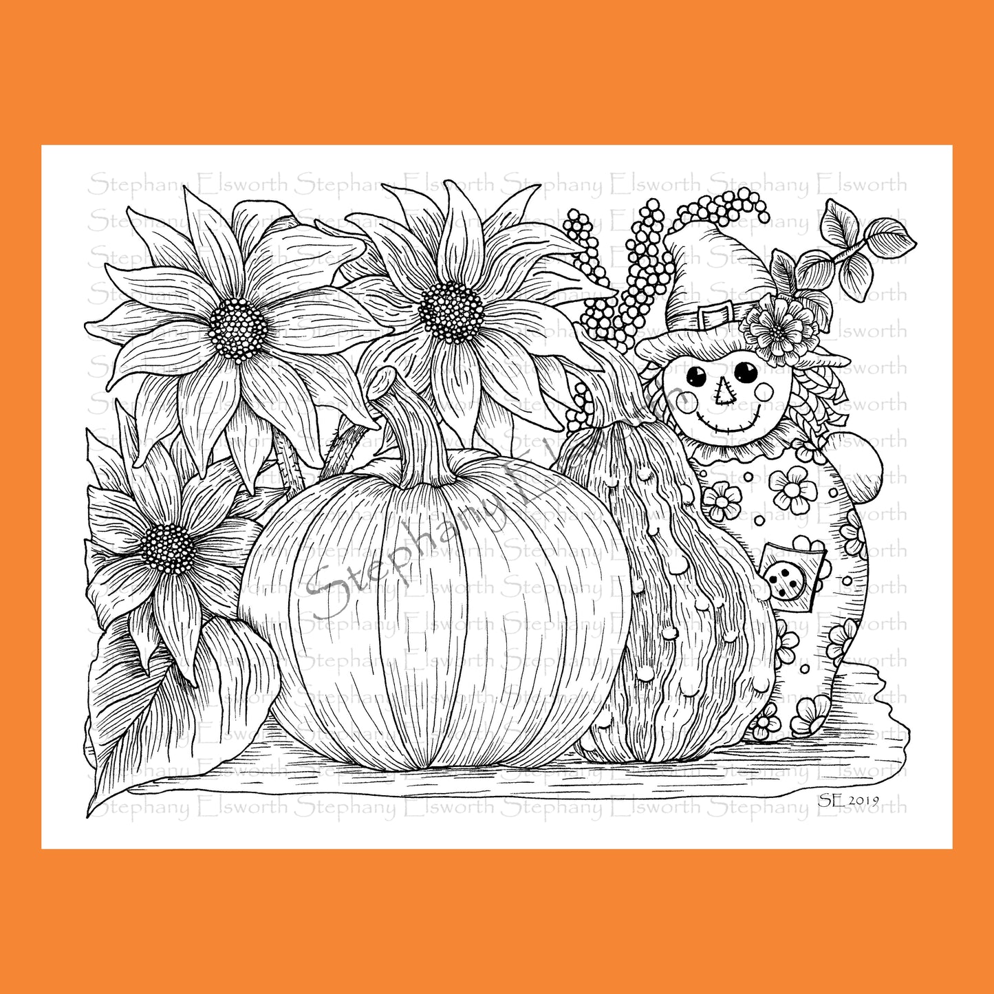 Pumpkin and Scarecrow Set of Three 8 1/2 x 11 Printable Instant Download Coloring Pages