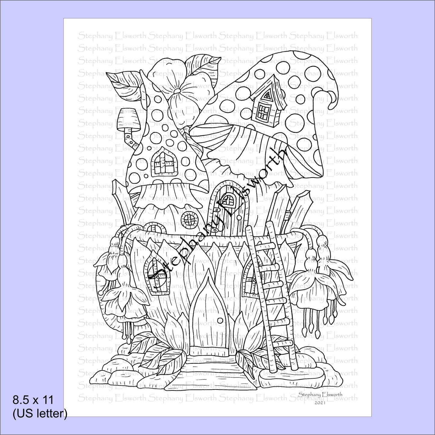 Faerie Houses IV 8 1/2 x 11 PDF Instant Download Coloring Book