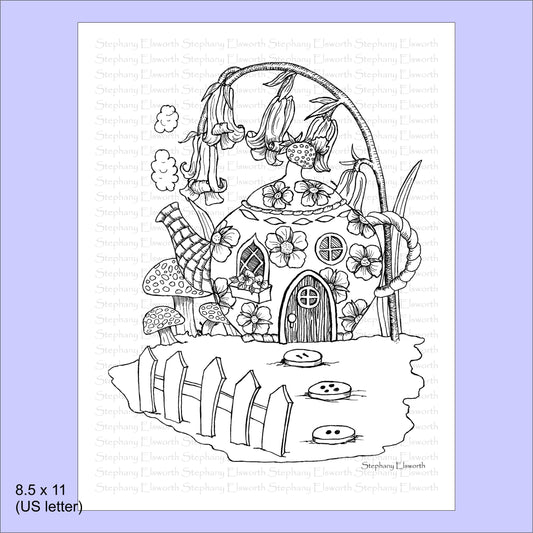 Teapot Cottage Fairy House Printable Instant Download Coloring Page (Faerie Houses I)