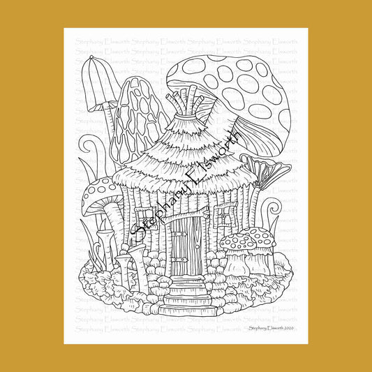 Twig Fairy House 8 1/2 x 11 Printable Instant Download Coloring Page (Faerie Houses III)