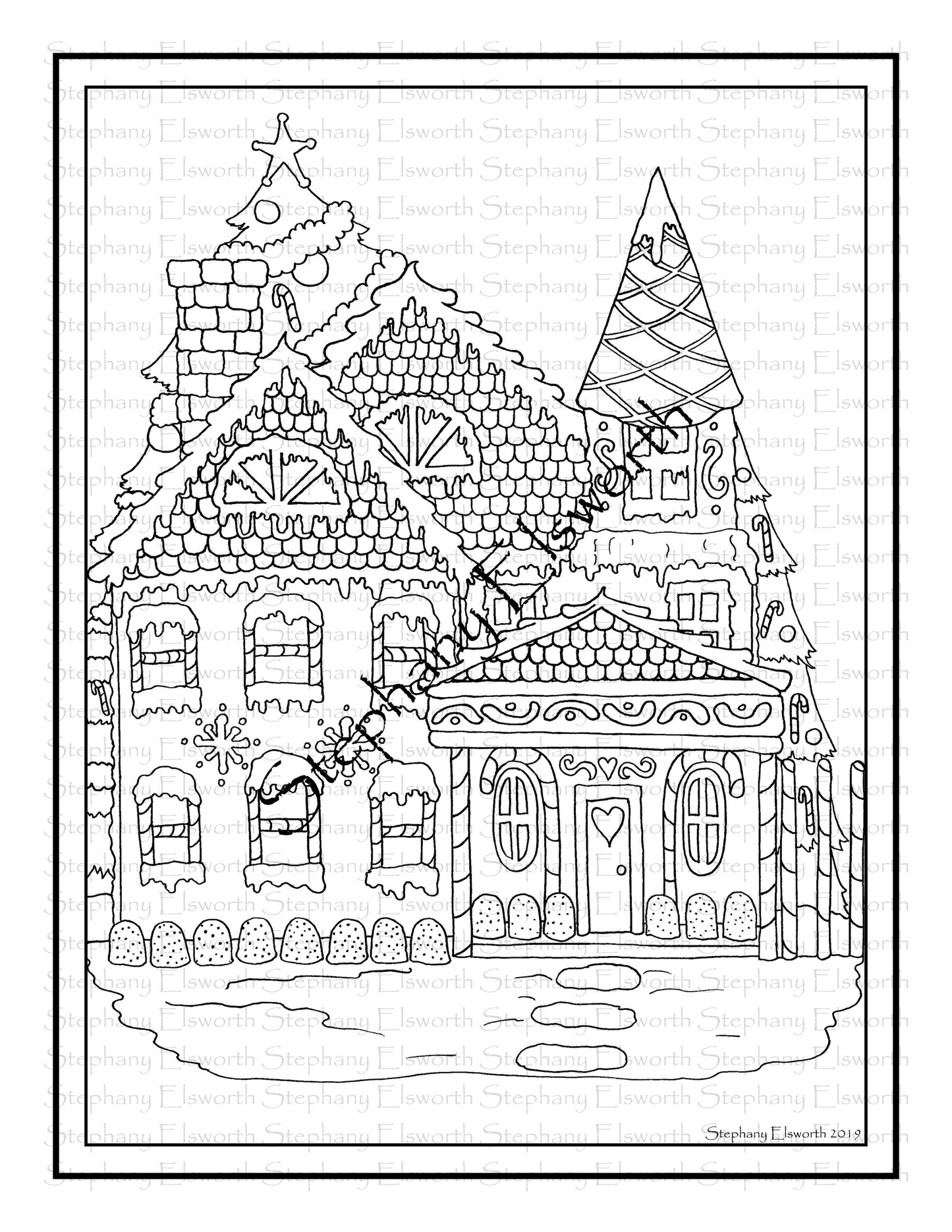 Victorian Gingerbread House PDF and JPG Digital Download Coloring Page