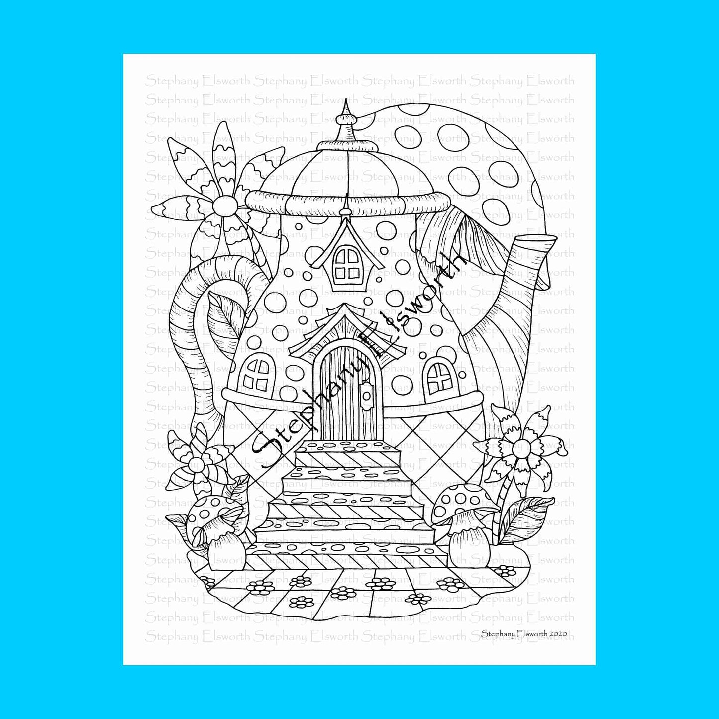 Wonderland Teapot Fairy House Printable Instant Download Coloring Page (Faerie Houses III)