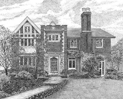 Miniature Custom House Portrait in Pen and Ink