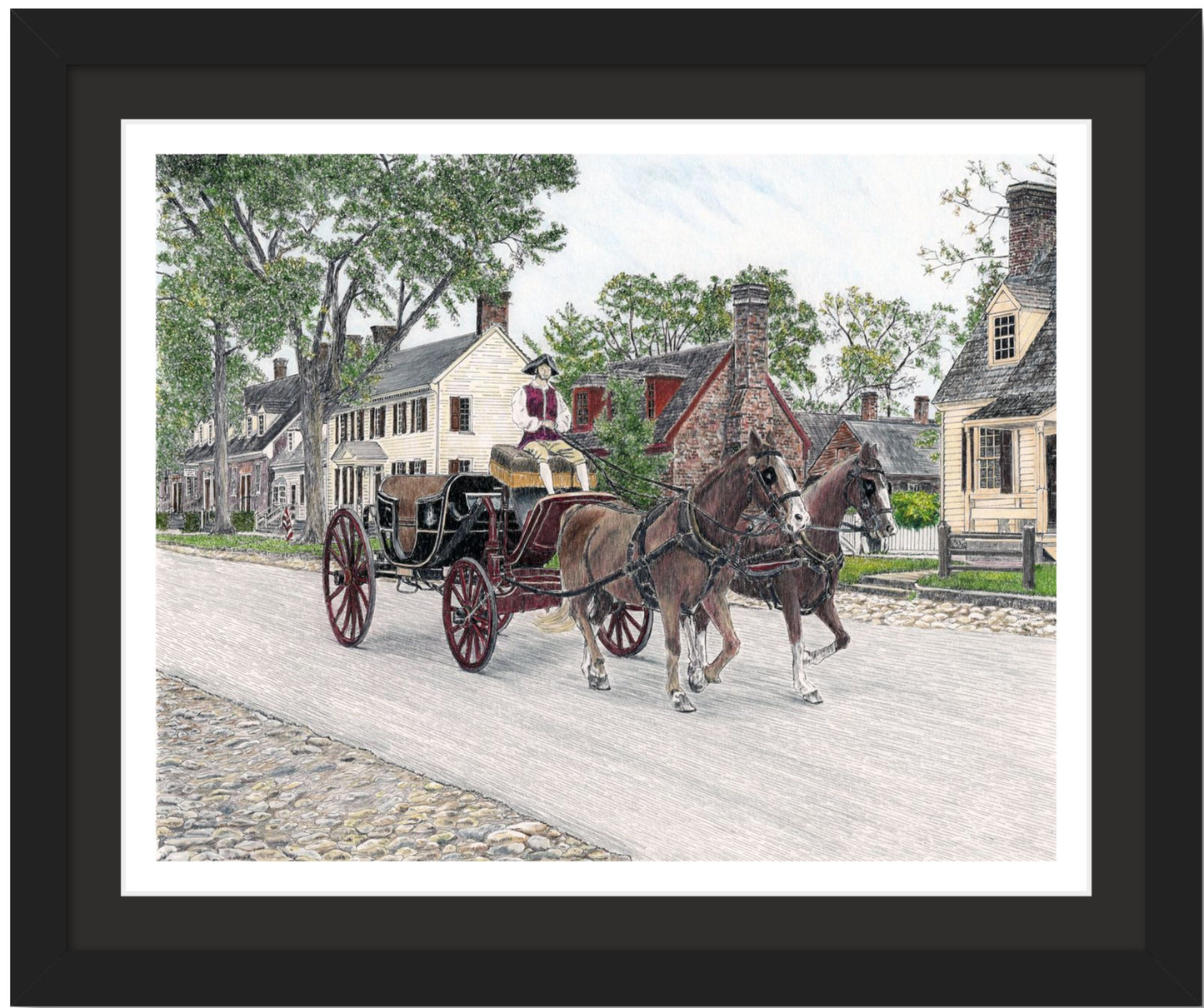 Colonial Williamsburg's Carriage Ride, Williamsburg, Virginia 11 x 14 Pen and Ink/Colored Pencil Archival Matte Giclee Fine Art Print with Optional Mat and/or Frame