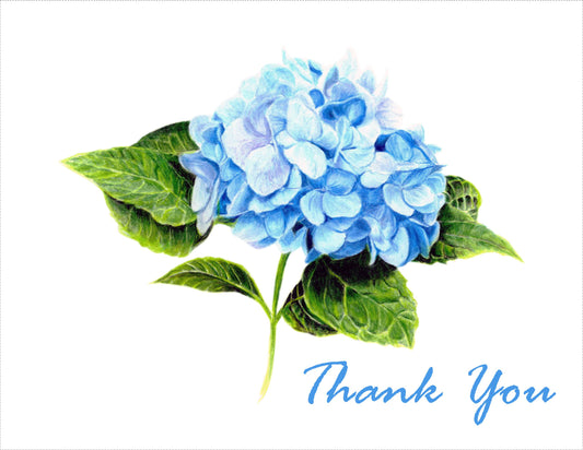 Blue Hydrangea Printable 5.5 x 4.25 inch Thank You Card Blank Inside