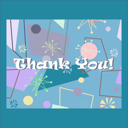 5.5 x 4.25 Printable 1950s Retro in Blue Thank You Card