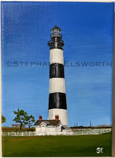 Outer Banks Lighthouses, Set of Four 5 x 7 inch Original Acrylic Paintings