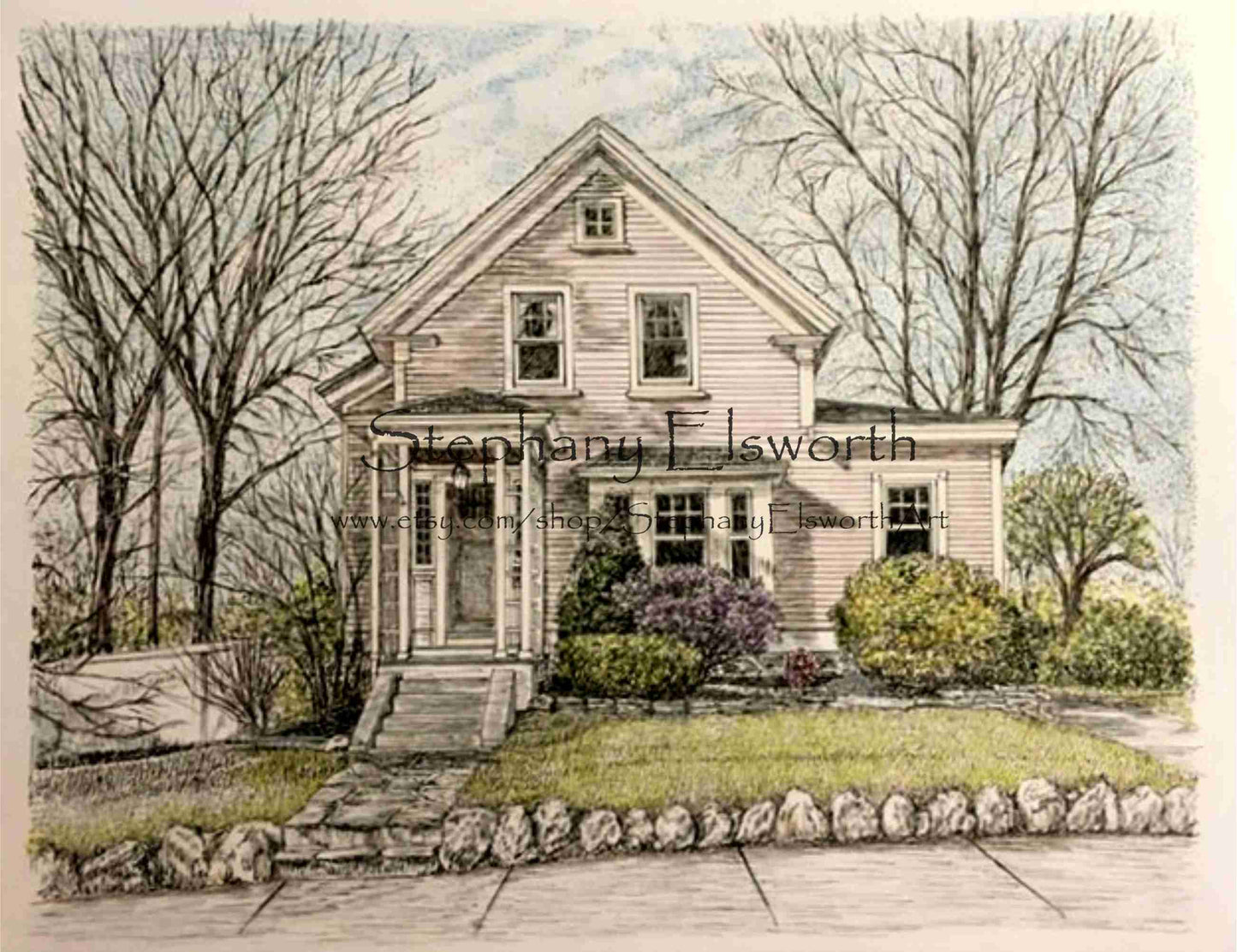 Miniature Custom House Portrait in Pen and Ink