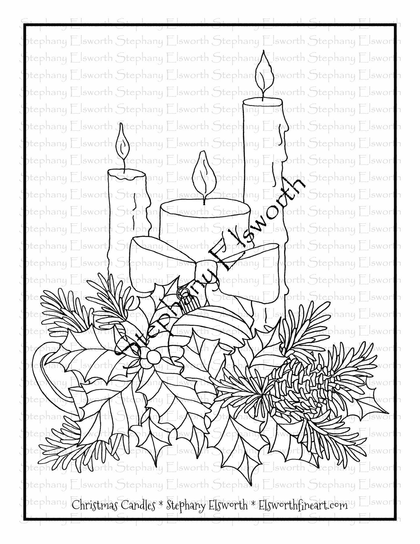 Christmas Candles Free PDF Digital Download Coloring Page