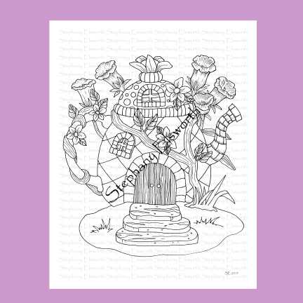 Coffee Pot Fairy House 8 1/2 x 11 Printable Instant Download Coloring Page (Faerie Houses II)