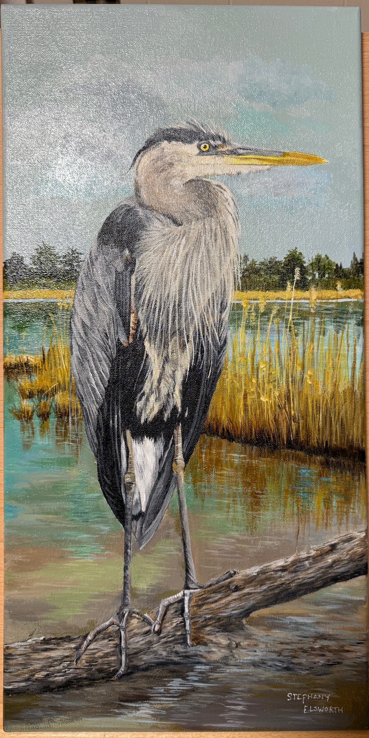 10 x 20 Inch Heron Original Acrylic Painting