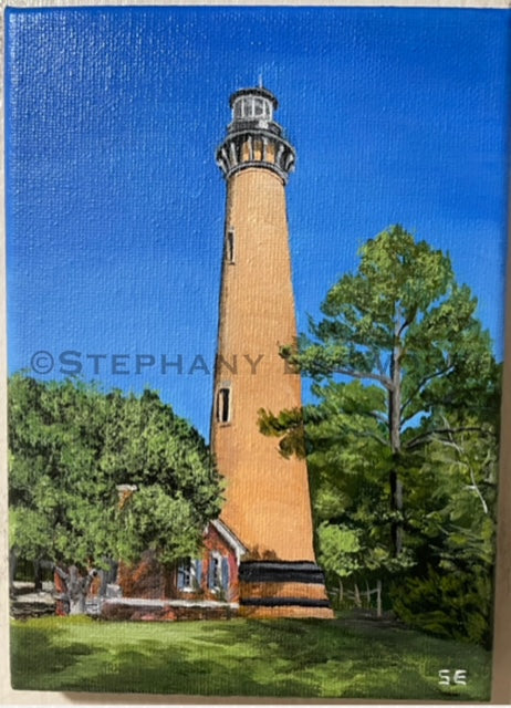 Outer Banks Lighthouses, Set of Four 5 x 7 inch Original Acrylic Paintings