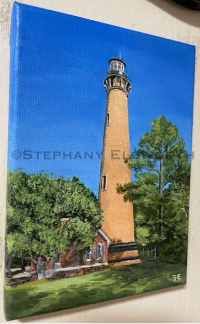 Outer Banks Lighthouses, Set of Four 5 x 7 inch Original Acrylic Paintings