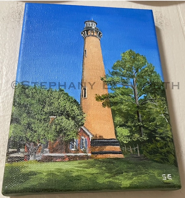 Outer Banks Lighthouses, Set of Four 5 x 7 inch Original Acrylic Paintings