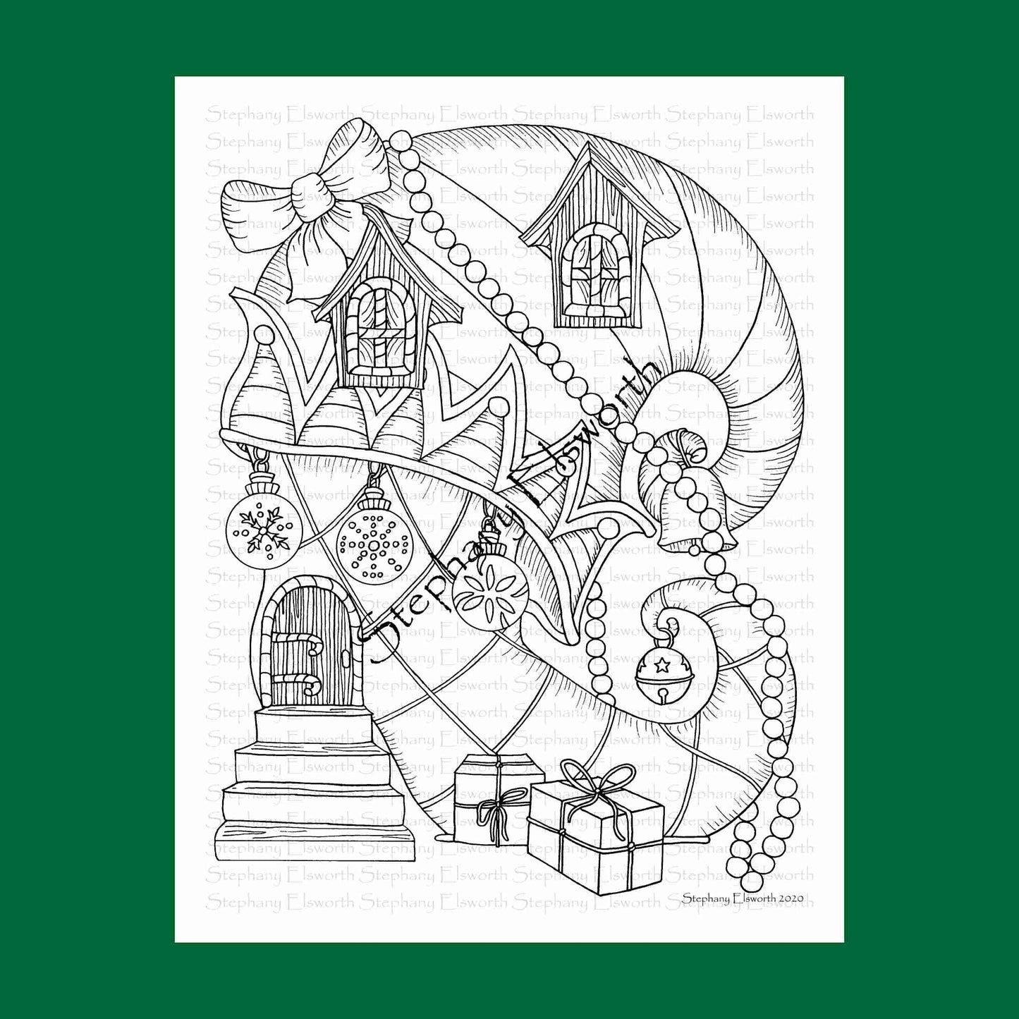 Christmas Elf Boot Fairy House 8 1/2 x 11 Printable Instant Download Coloring Page (Faerie Houses III)