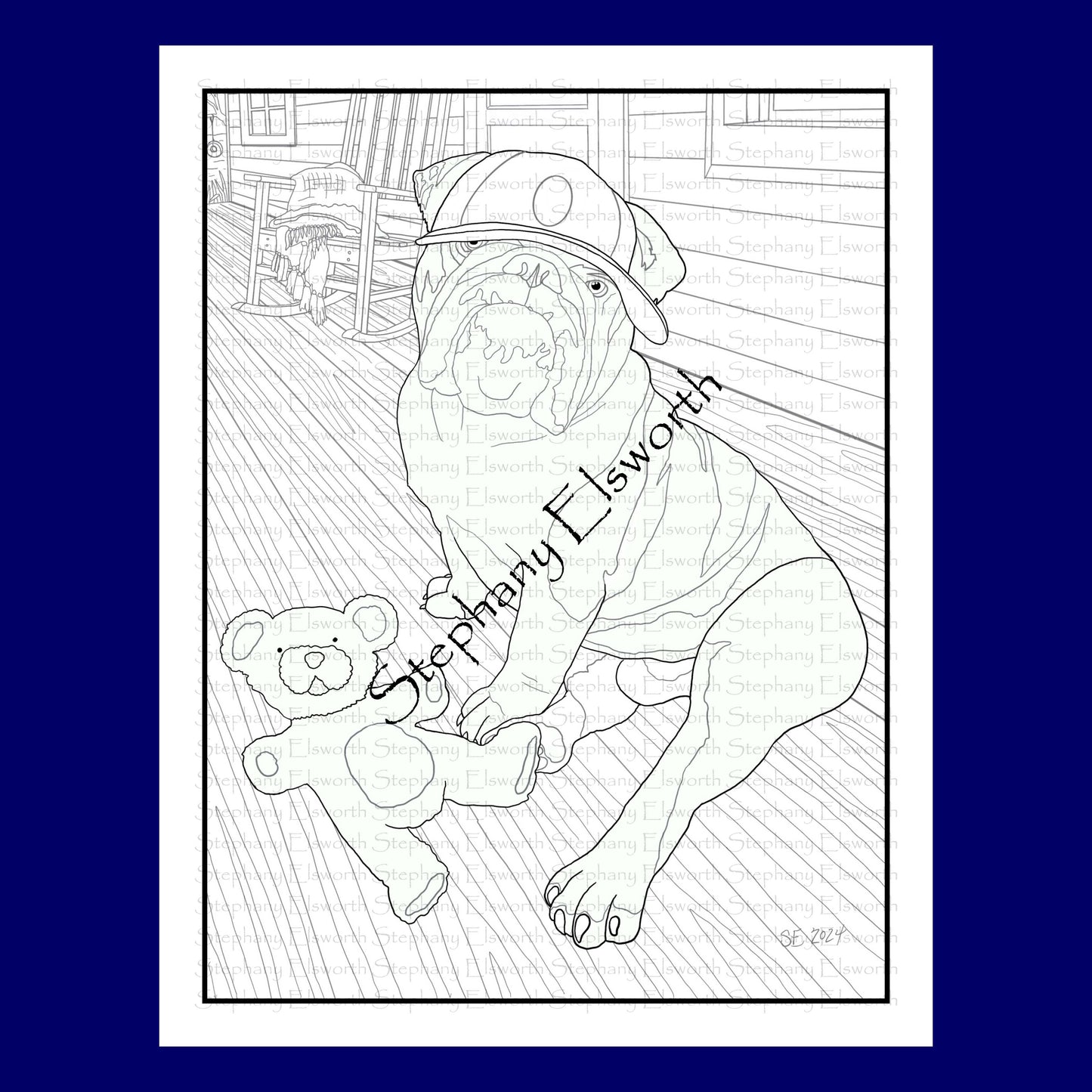 Bulldog and Teddy Bear 8 1/2 x 11 Printable Instant Download Coloring Page