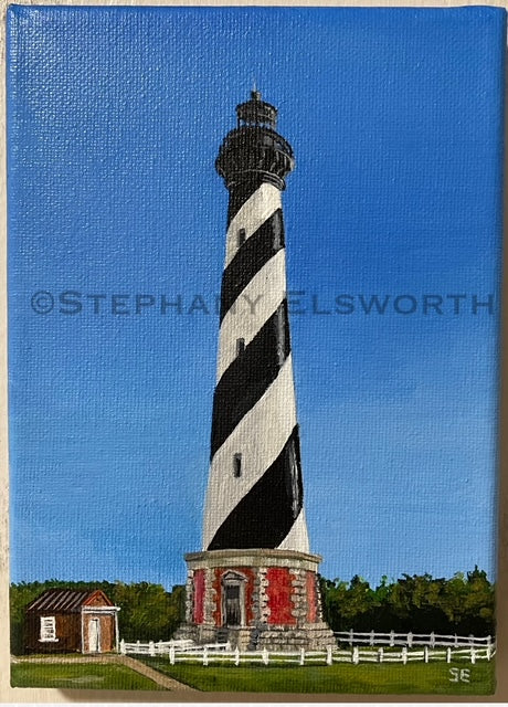 Outer Banks Lighthouses, Set of Four 5 x 7 inch Original Acrylic Paintings