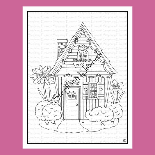 Heart House 8 1/2 x 11 Printable Instant Download Coloring Page