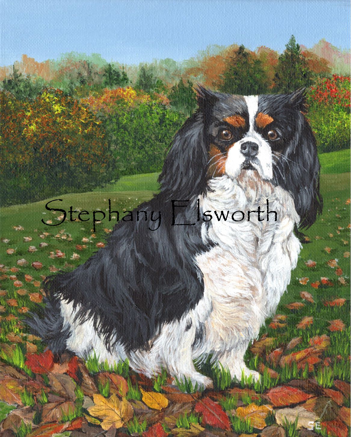 Spaniel in Autumn Leaves 8 x 10 inch Original Acrylic Painting