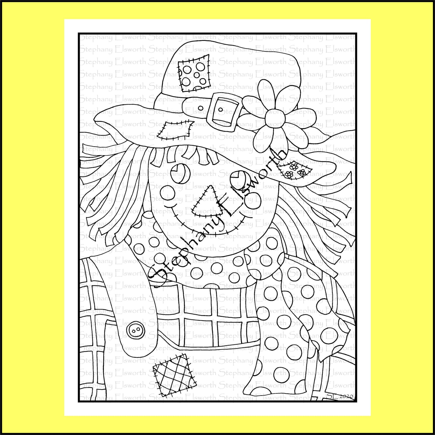 Large Scarecrow 8 1/2 x 11 inch Printable Instant Download Coloring Page