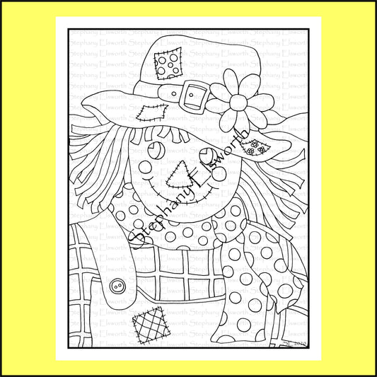 Large Scarecrow 8 1/2 x 11 inch Printable Instant Download Coloring Page