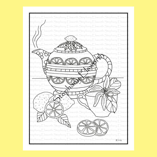 Lemon Tea 8 1/2 x 11 Printable Instant Download Coloring Page