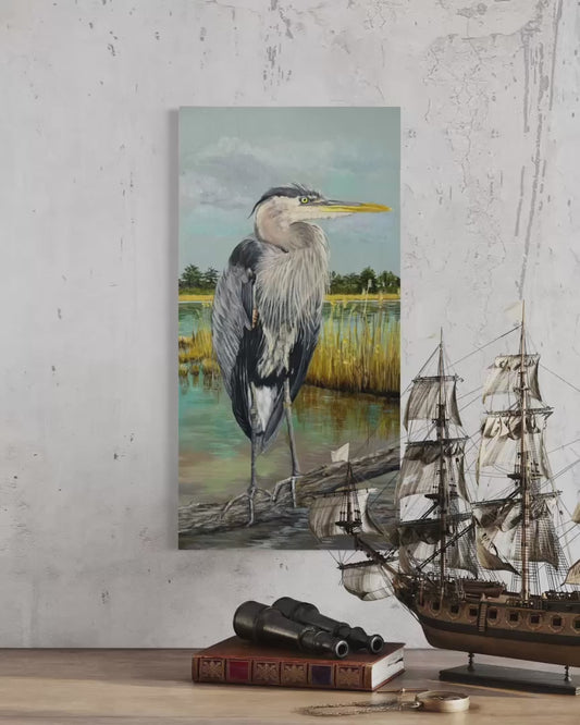 10 x 20 Inch Heron Original Acrylic Painting