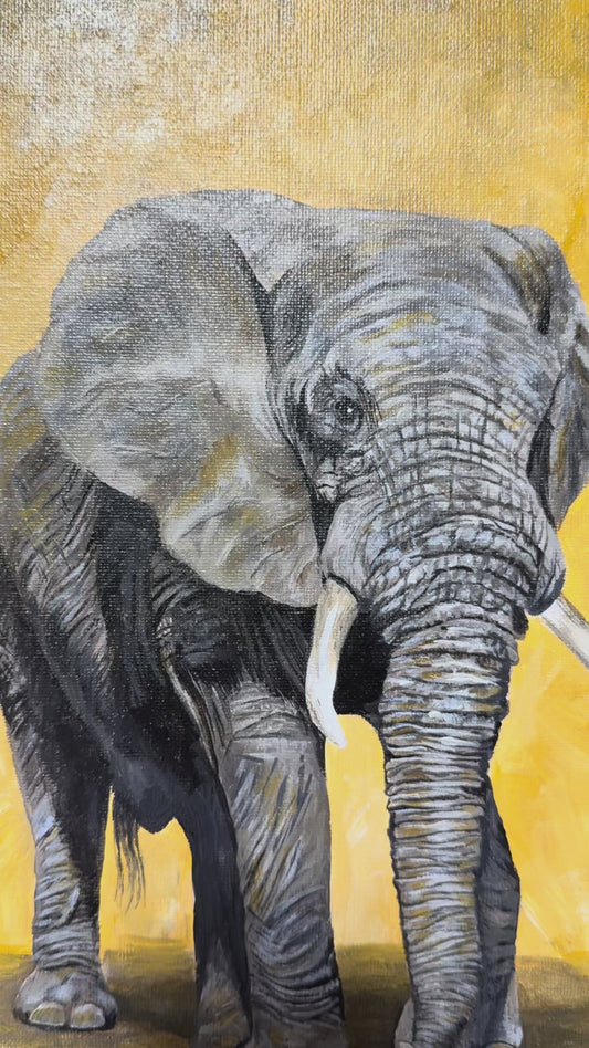 Elephant 11 x 14 inch Acrylic Painting in Custom 14 x 17 inch Rustic Frame