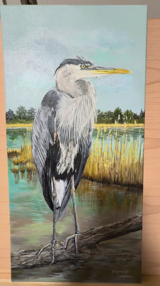 10 x 20 Inch Heron Original Acrylic Painting