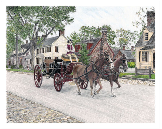 Colonial Williamsburg's Carriage Ride, Williamsburg, Virginia 11 x 14 Pen and Ink/Colored Pencil Archival Matte Giclee Fine Art Print with Optional Mat and/or Frame