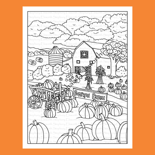 Pumpkin Patch 8 1/2 x 11 Printable Instant Download Coloring Page