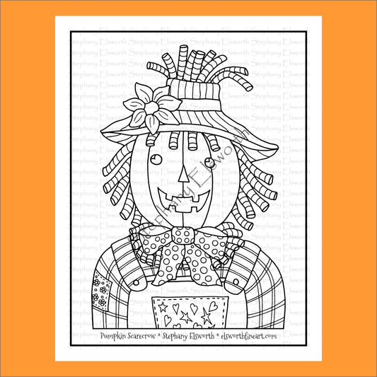 Pumpkin Scarecrow Free 8 1/2 x 11 Printable Instant Download Coloring Page